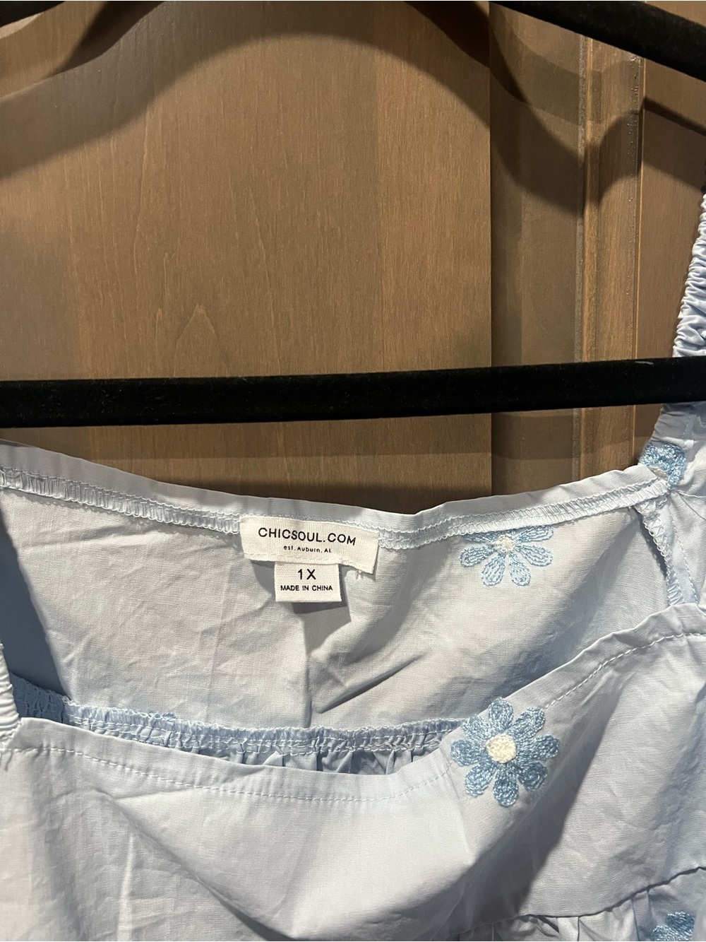 Chic Soul Light Blue Floral Embroidered Square Neck Top- never worn - Picture 3 of 3